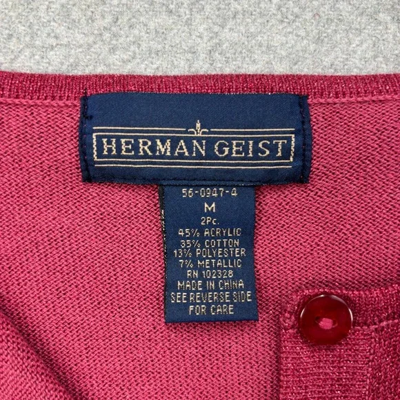 Vintage Herman Geist Cardigan Sweater Set 2 Pc. Mock Neck Metallic Cranberry M - Picture 2 of 10